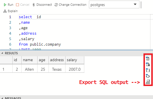 Export SQL output