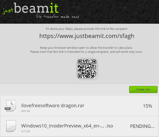 JustBeamIt interface