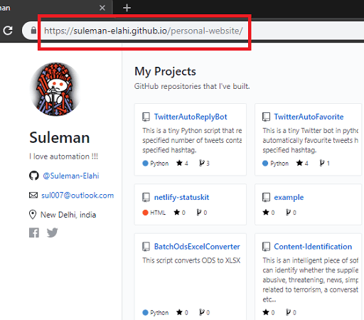 Personal website with github contribution in action