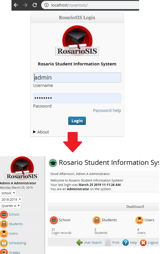 RosarioSIS login and dashboard