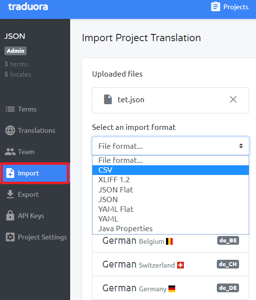 Traduora import translations