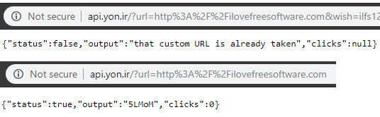 YON URL Shortner API in action