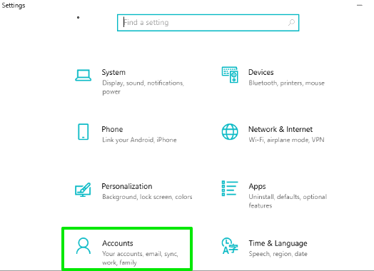 access accounts menu