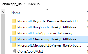 backup folders of apps settings created