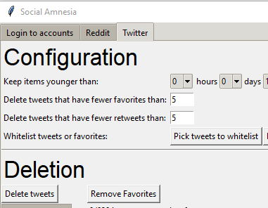 configure options to delete tweets based on likes and retweets