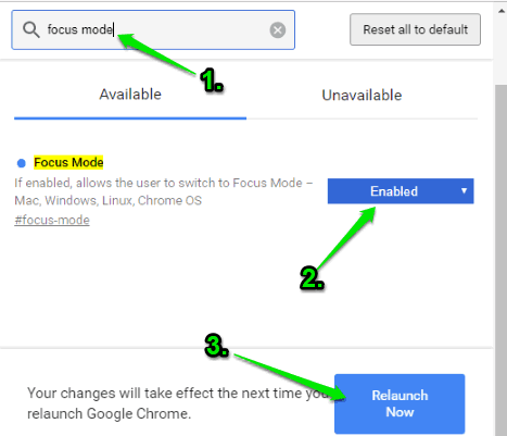 enable focus mode and relaunch browser