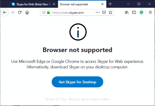 error in opening skype web app on firefox