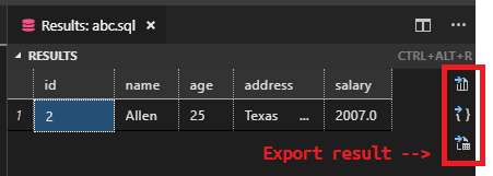 export query result
