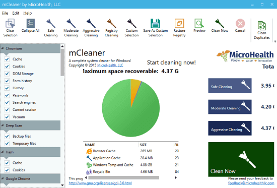 myCleaner in action CCleaner aternative