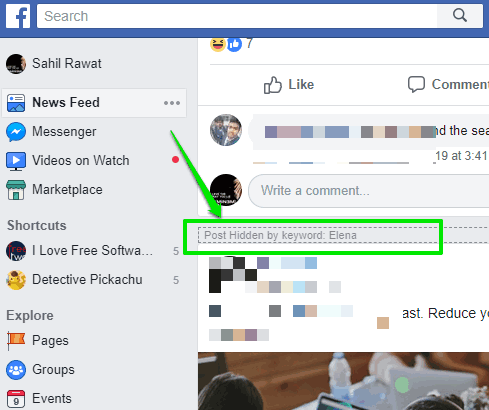 post hidden from news feed of facebook