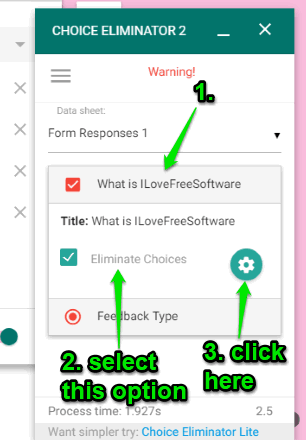 select eliminate choices option and click settings