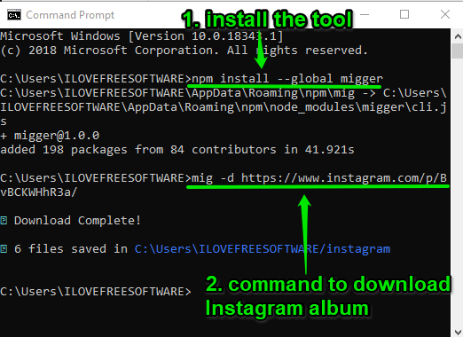 using migger tool to download instagram album