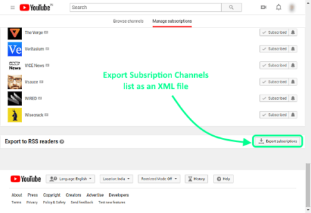 YouTube subsriptions importer