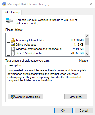Comet disk cleanup tool interface