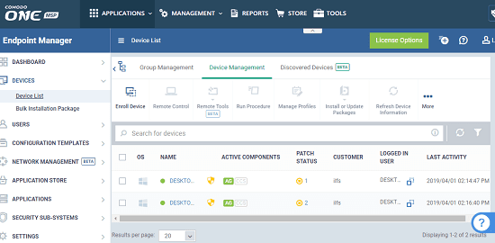 Comodo One Remote monitoring and management