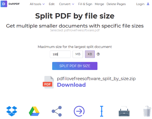 DeftPDF split pdf by size