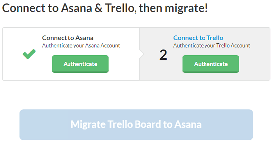 Migrator connect Asana Trello accounts