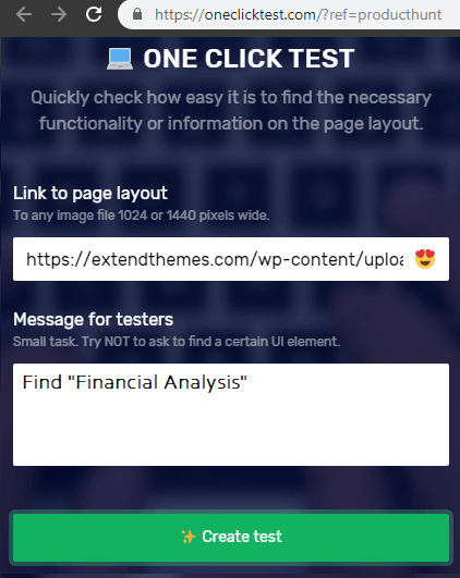 One Click Test Create a Test