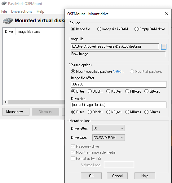 Passmark OSFMount Mounting NRG Files in Windows
