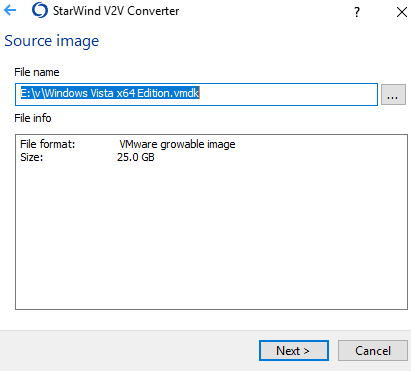 StarWind V2V specify input VMDK