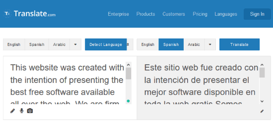 Translate.com interface