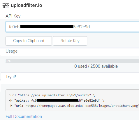 Uploadfilter API key