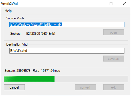 Vmdk2Vhd converting VMDK to VHD in Windows 10