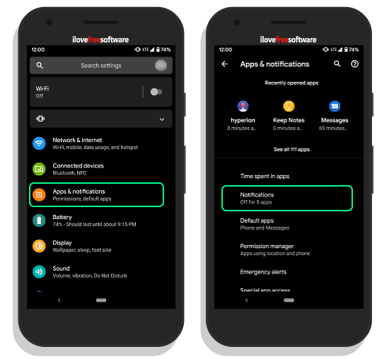 change notification swipe direction in android q
