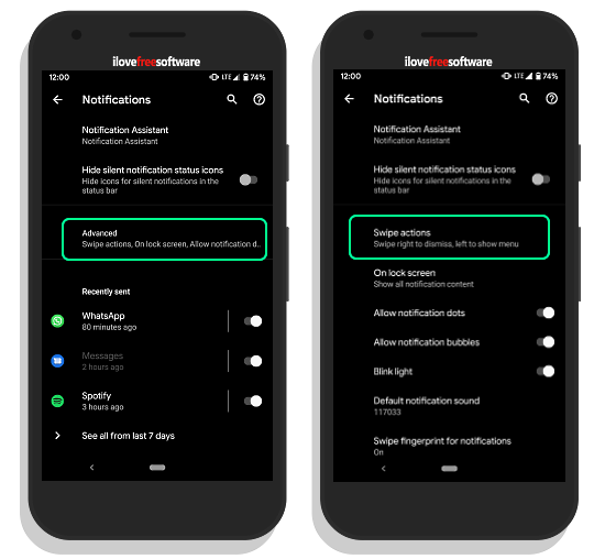 change notification swipe direction to right in android q