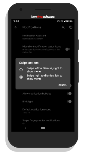 change notification swipe direction to left in android q