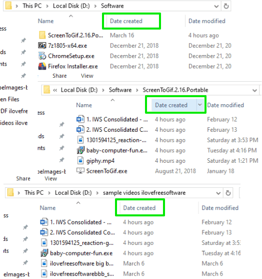 date created column added in different folders
