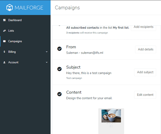 email campaign mailforge