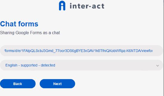 enter google forms url and set chatbot language