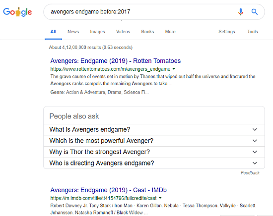 search google to get results before a specific date