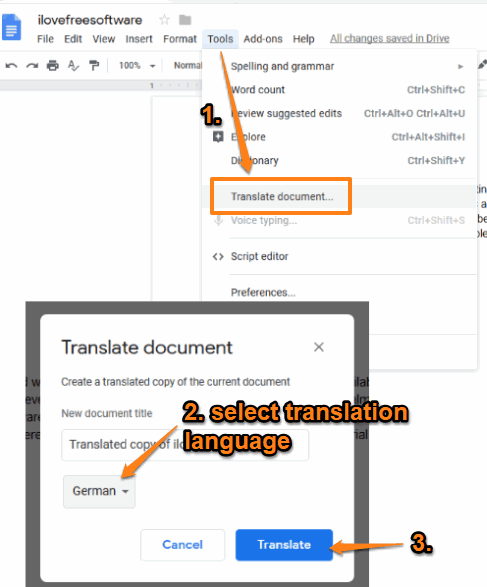 translate text using Google Docs