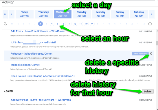 use add-on pop up and delete history for a time duration