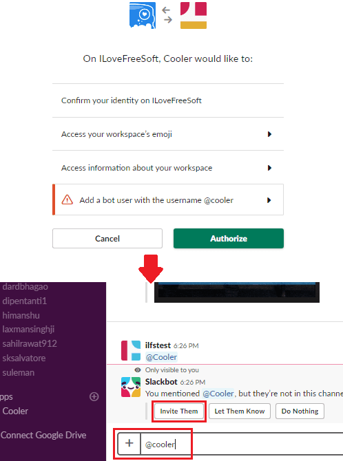 Authorize Cooler and invite to a Slack channel