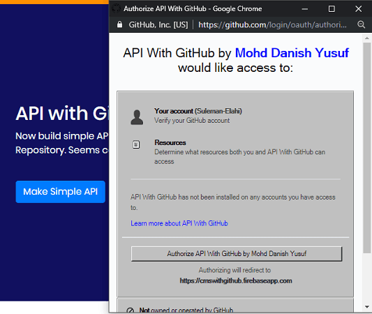 Create account API with GitHub