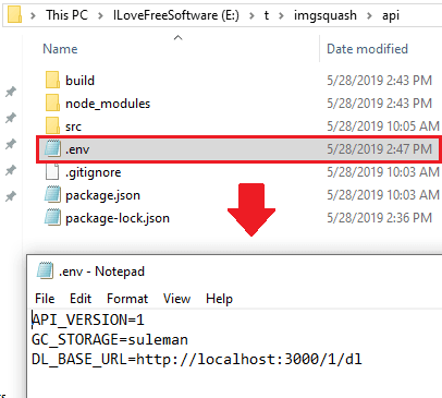 Create env file for api