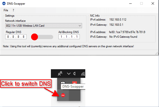 DNS Swapper in action
