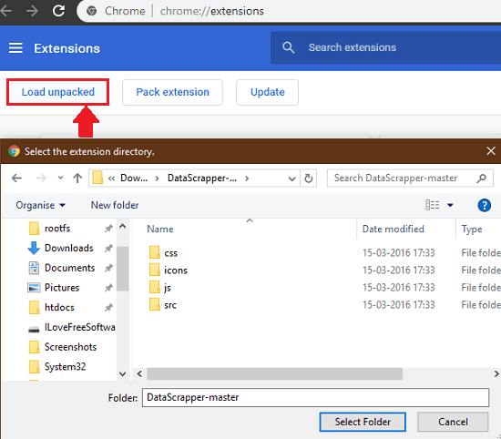 DataScrapper install in Chrome