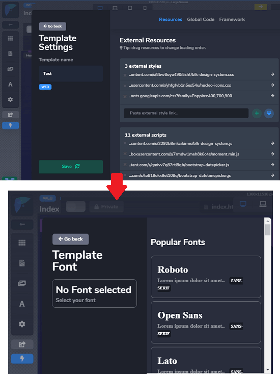 Frontnd template settings