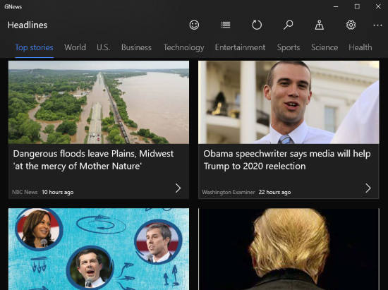 Google News with grid view and dark mode