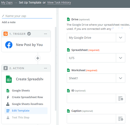 Google Sheet config Zapier