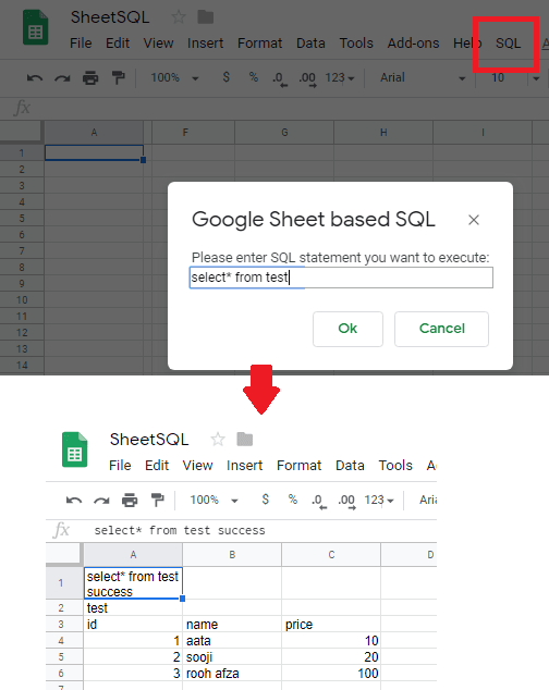 Google Sheet query via prompt