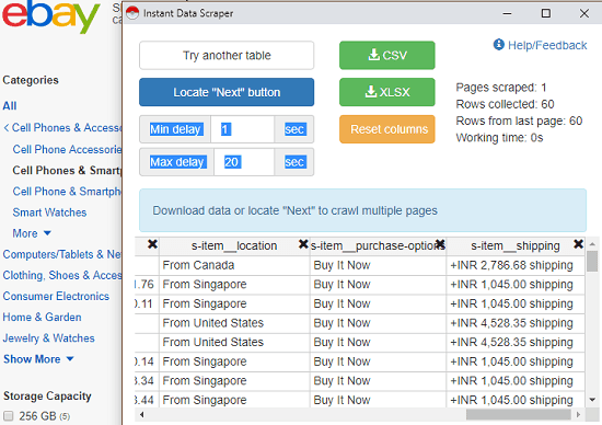 Instant Data Scraper ebay listing scraper