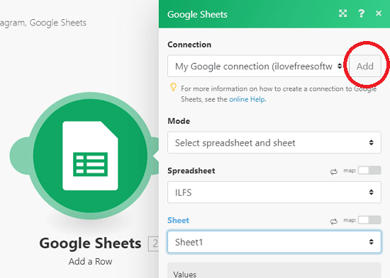 Integromat Google Sheet connection