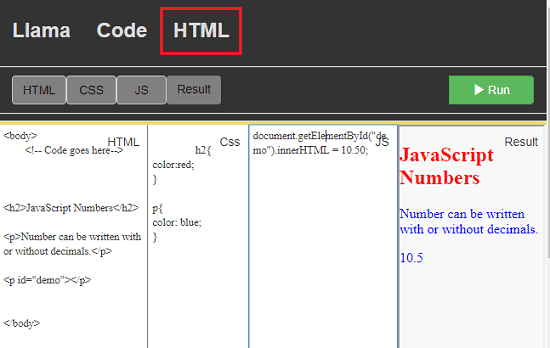 Llama HTML Code