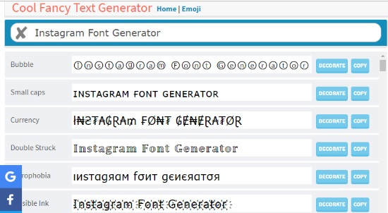 Online Instagram font generator