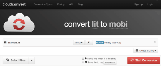 Online LIT to MOBI Converter